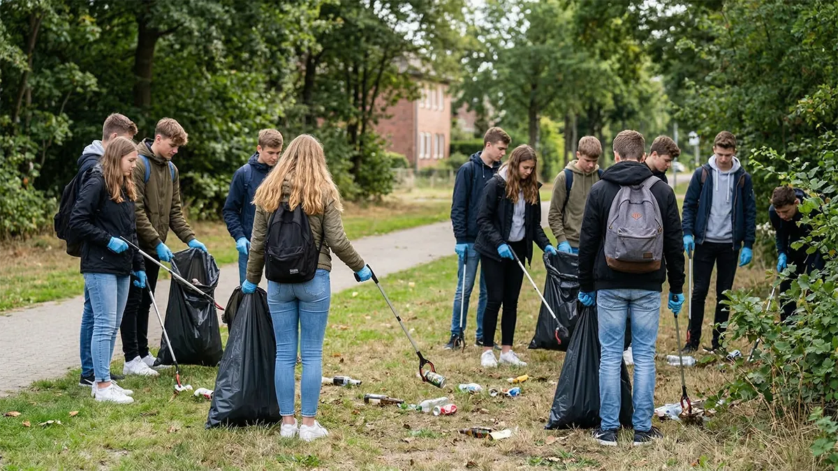 Oberschule Brieselang bei der müllsammelaktion